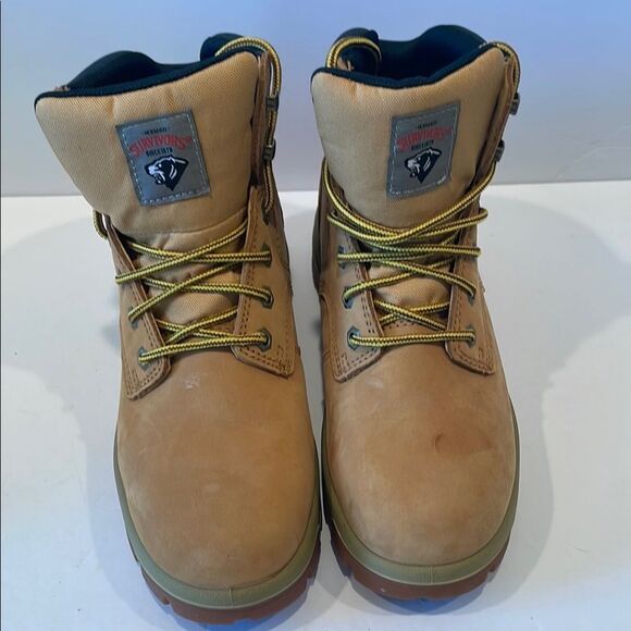 Tan High-Top steel Toe Ankle Boots with Padded Collar - Picture 1 of 8